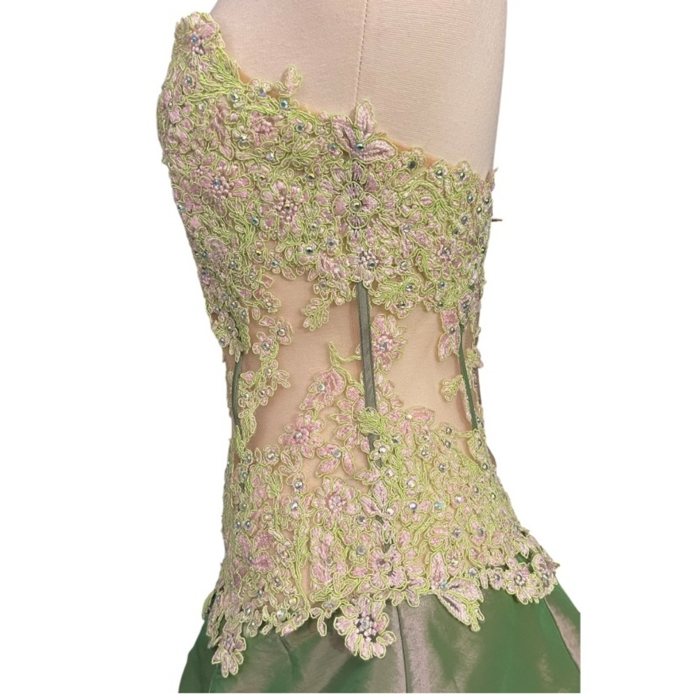 Jovani Green Iridescent‎ Strapless Ball Gown Corset Lace Pageant Dress Size 4 - Picture 12 of 16